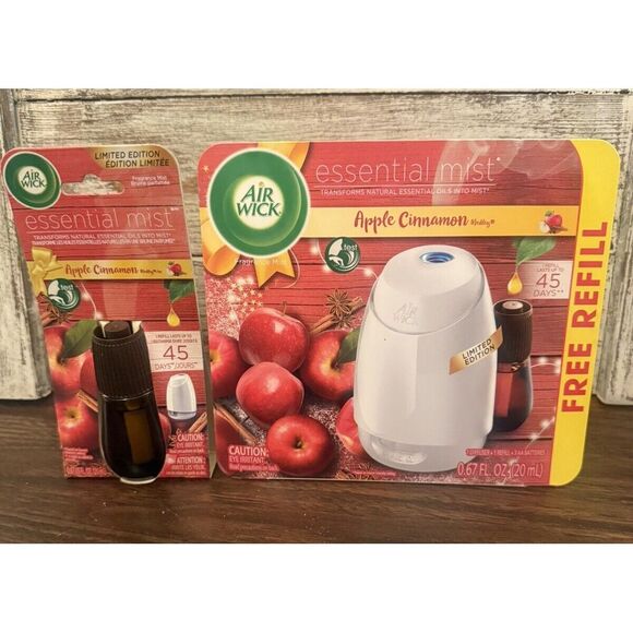 Air Wick‎ Essential Oils Mist Diffuser + 2 refills Apple Cinnamon Medley NEW! - Picture 1 of 3